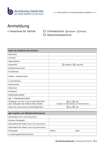 Anmeldeformular - Berufskolleg Stadtmitte