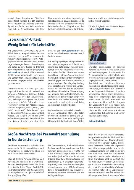 BLV Magazin 1-2008 - Berufsschullehrerverband Baden-Württemberg