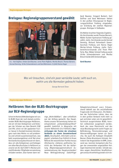 BLV Magazin 1-2008 - Berufsschullehrerverband Baden-Württemberg