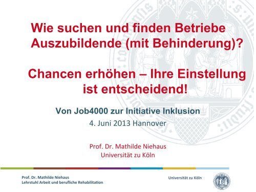 Präsentation von Prof. Dr. Mathilde Niehaus, Universität zu Köln