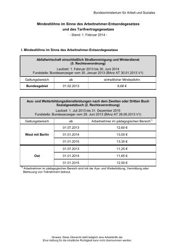 Mindestlöhne im Sinne des Arbeitnehmer-Entsendegesetzes