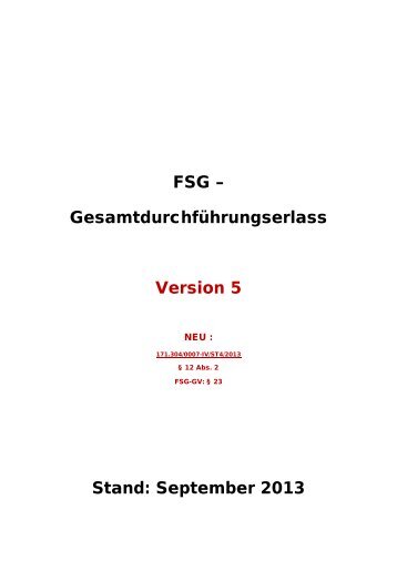 FSG -Gesamtdurchführungserlass, Stand: September 2013