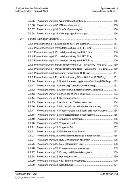 6.1.1. Synthesebericht Projektänderungen Tunnelbauwerke