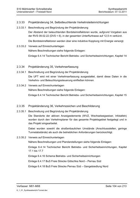 6.1.1. Synthesebericht Projektänderungen Tunnelbauwerke