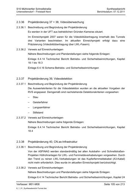 6.1.1. Synthesebericht Projektänderungen Tunnelbauwerke