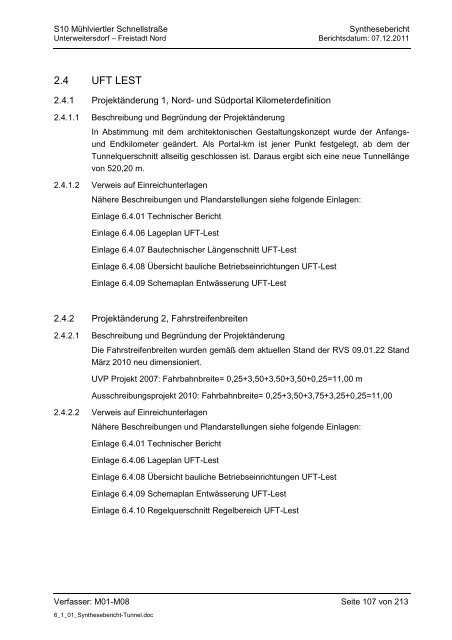 6.1.1. Synthesebericht Projektänderungen Tunnelbauwerke