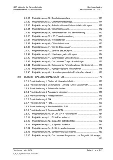 6.1.1. Synthesebericht Projektänderungen Tunnelbauwerke