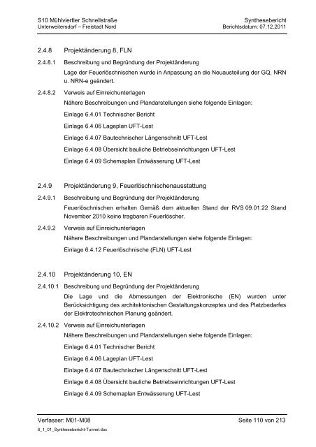 6.1.1. Synthesebericht Projektänderungen Tunnelbauwerke