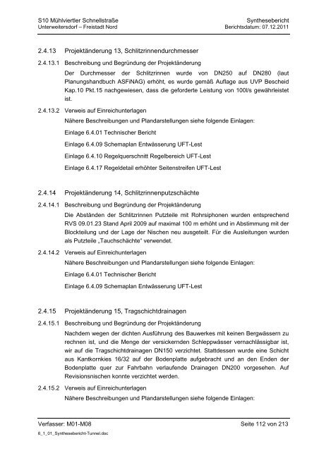 6.1.1. Synthesebericht Projektänderungen Tunnelbauwerke