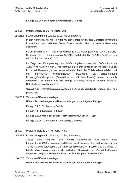 6.1.1. Synthesebericht Projektänderungen Tunnelbauwerke