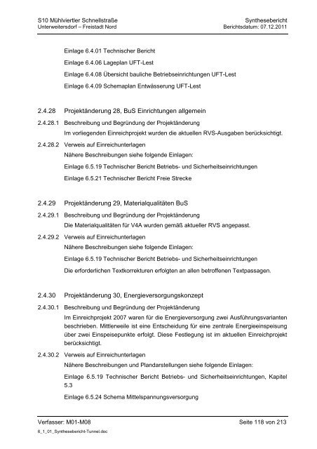 6.1.1. Synthesebericht Projektänderungen Tunnelbauwerke