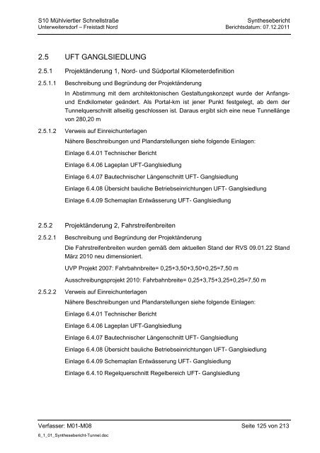 6.1.1. Synthesebericht Projektänderungen Tunnelbauwerke