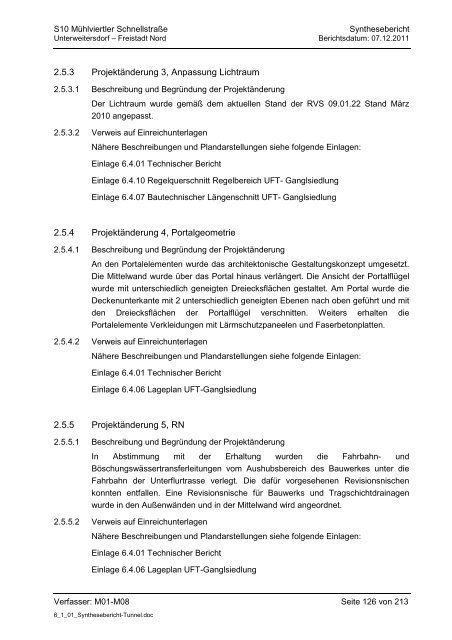 6.1.1. Synthesebericht Projektänderungen Tunnelbauwerke