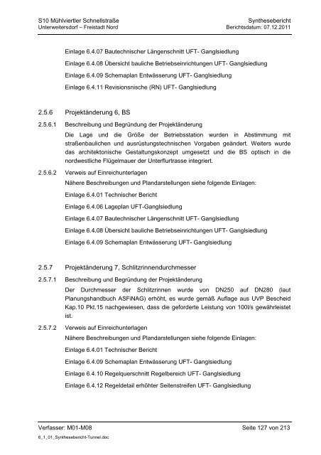 6.1.1. Synthesebericht Projektänderungen Tunnelbauwerke