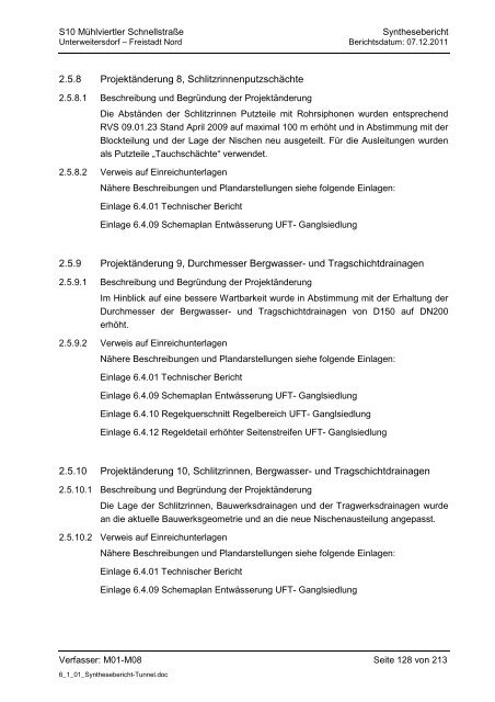 6.1.1. Synthesebericht Projektänderungen Tunnelbauwerke