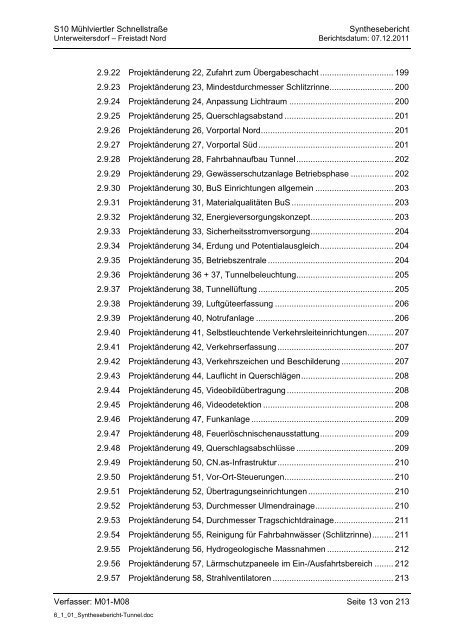 6.1.1. Synthesebericht Projektänderungen Tunnelbauwerke