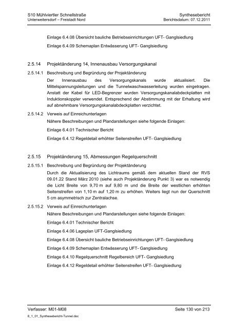 6.1.1. Synthesebericht Projektänderungen Tunnelbauwerke