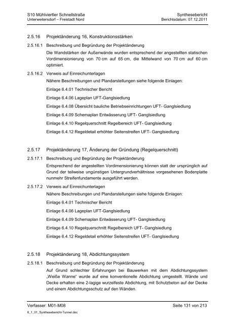 6.1.1. Synthesebericht Projektänderungen Tunnelbauwerke