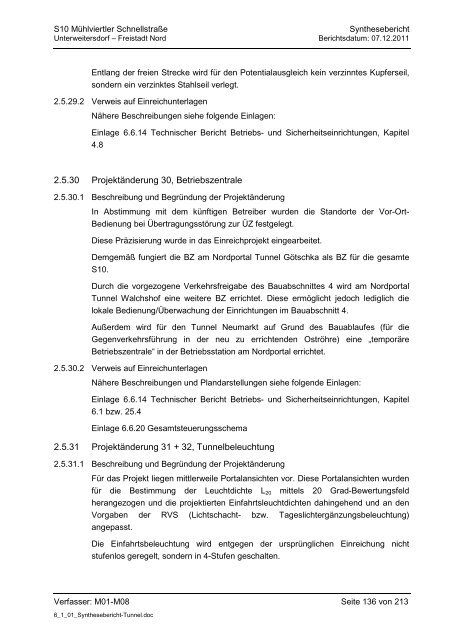 6.1.1. Synthesebericht Projektänderungen Tunnelbauwerke