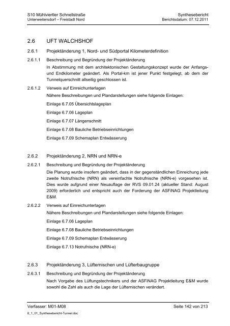 6.1.1. Synthesebericht Projektänderungen Tunnelbauwerke