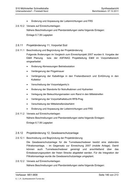 6.1.1. Synthesebericht Projektänderungen Tunnelbauwerke