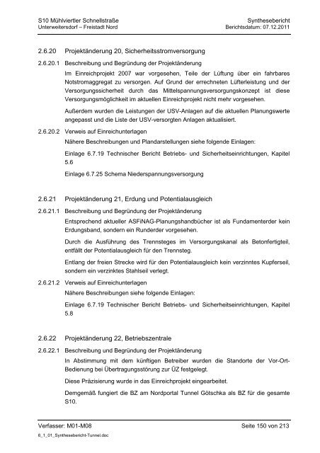 6.1.1. Synthesebericht Projektänderungen Tunnelbauwerke