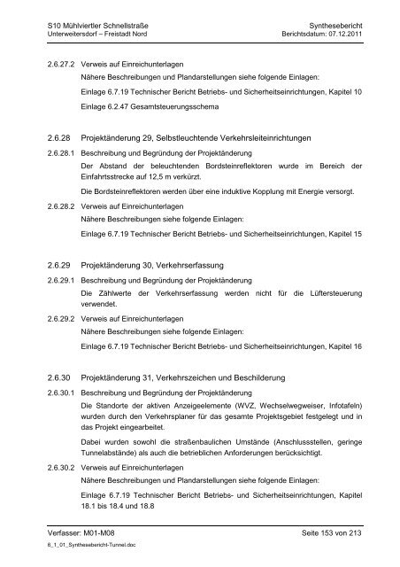 6.1.1. Synthesebericht Projektänderungen Tunnelbauwerke