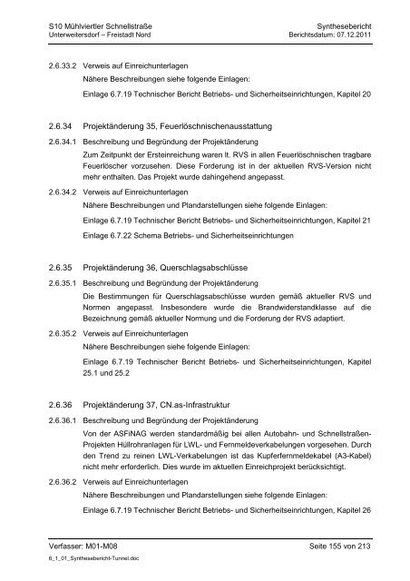 6.1.1. Synthesebericht Projektänderungen Tunnelbauwerke