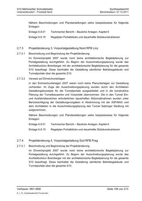 6.1.1. Synthesebericht Projektänderungen Tunnelbauwerke