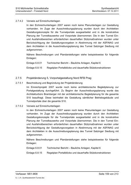 6.1.1. Synthesebericht Projektänderungen Tunnelbauwerke