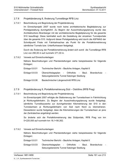 6.1.1. Synthesebericht Projektänderungen Tunnelbauwerke