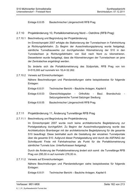 6.1.1. Synthesebericht Projektänderungen Tunnelbauwerke