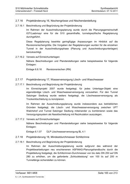 6.1.1. Synthesebericht Projektänderungen Tunnelbauwerke