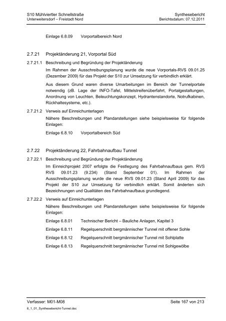 6.1.1. Synthesebericht Projektänderungen Tunnelbauwerke