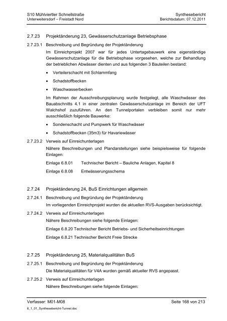 6.1.1. Synthesebericht Projektänderungen Tunnelbauwerke