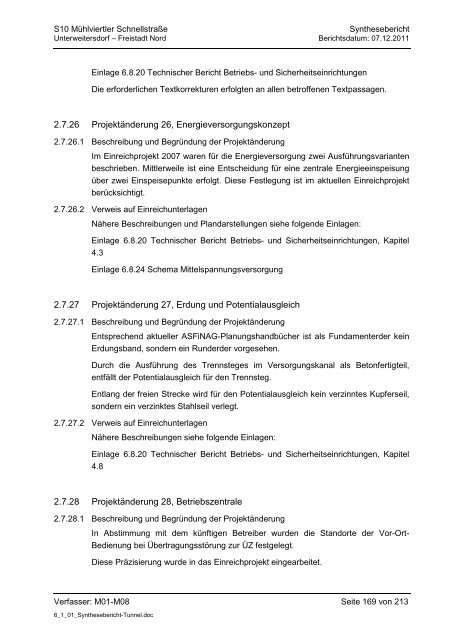 6.1.1. Synthesebericht Projektänderungen Tunnelbauwerke