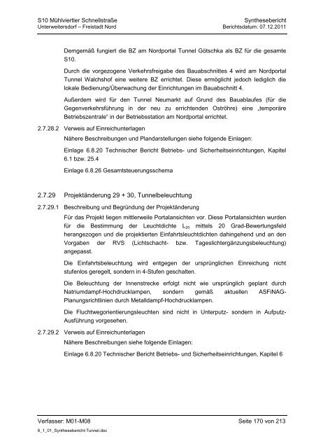 6.1.1. Synthesebericht Projektänderungen Tunnelbauwerke