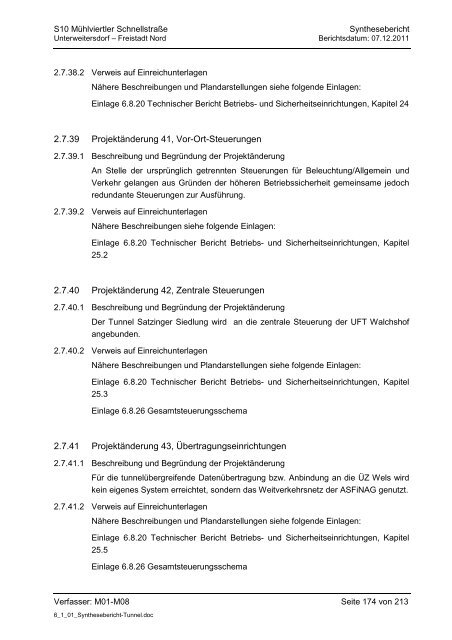 6.1.1. Synthesebericht Projektänderungen Tunnelbauwerke