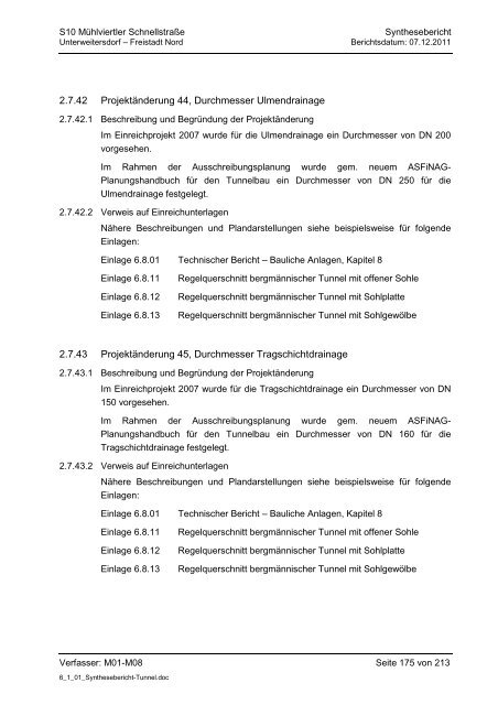 6.1.1. Synthesebericht Projektänderungen Tunnelbauwerke