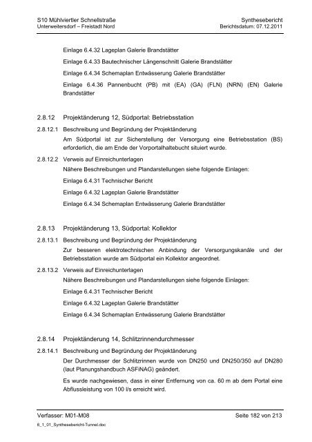 6.1.1. Synthesebericht Projektänderungen Tunnelbauwerke