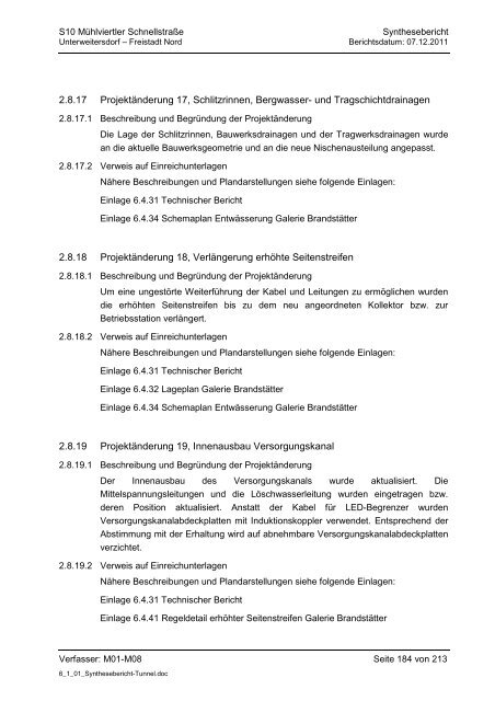 6.1.1. Synthesebericht Projektänderungen Tunnelbauwerke