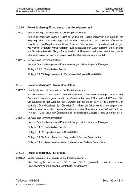 6.1.1. Synthesebericht Projektänderungen Tunnelbauwerke