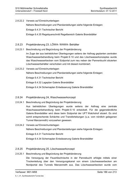 6.1.1. Synthesebericht Projektänderungen Tunnelbauwerke