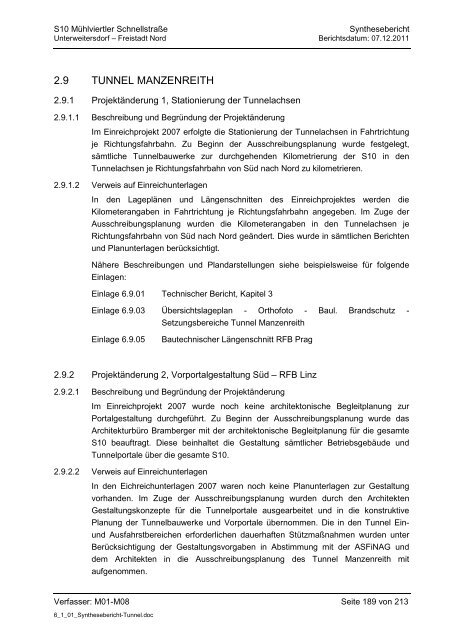 6.1.1. Synthesebericht Projektänderungen Tunnelbauwerke