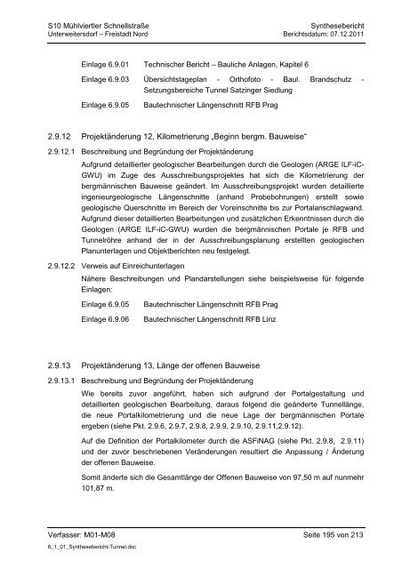 6.1.1. Synthesebericht Projektänderungen Tunnelbauwerke