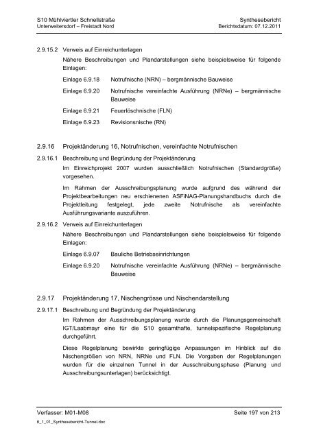 6.1.1. Synthesebericht Projektänderungen Tunnelbauwerke