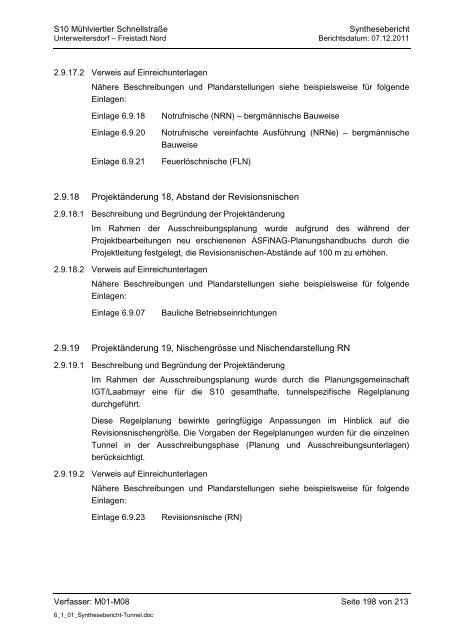 6.1.1. Synthesebericht Projektänderungen Tunnelbauwerke