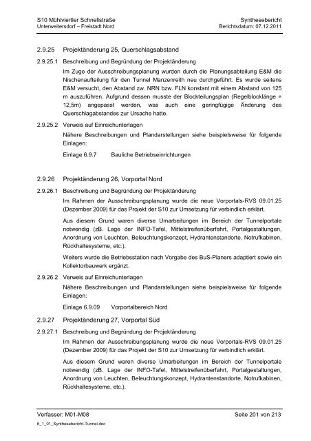 6.1.1. Synthesebericht Projektänderungen Tunnelbauwerke