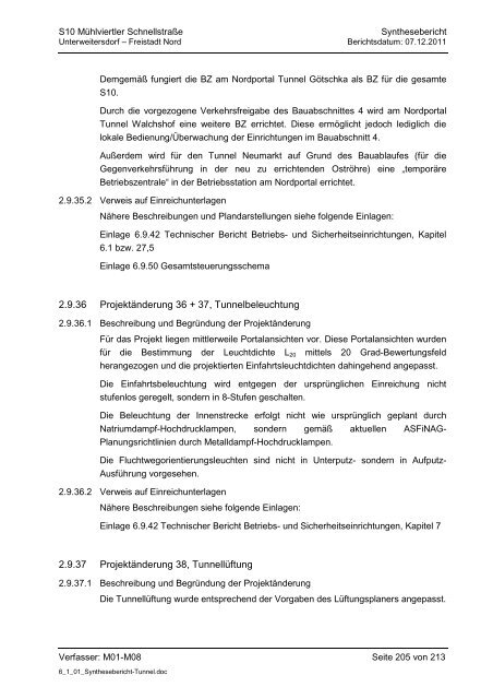 6.1.1. Synthesebericht Projektänderungen Tunnelbauwerke