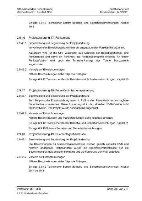 6.1.1. Synthesebericht Projektänderungen Tunnelbauwerke